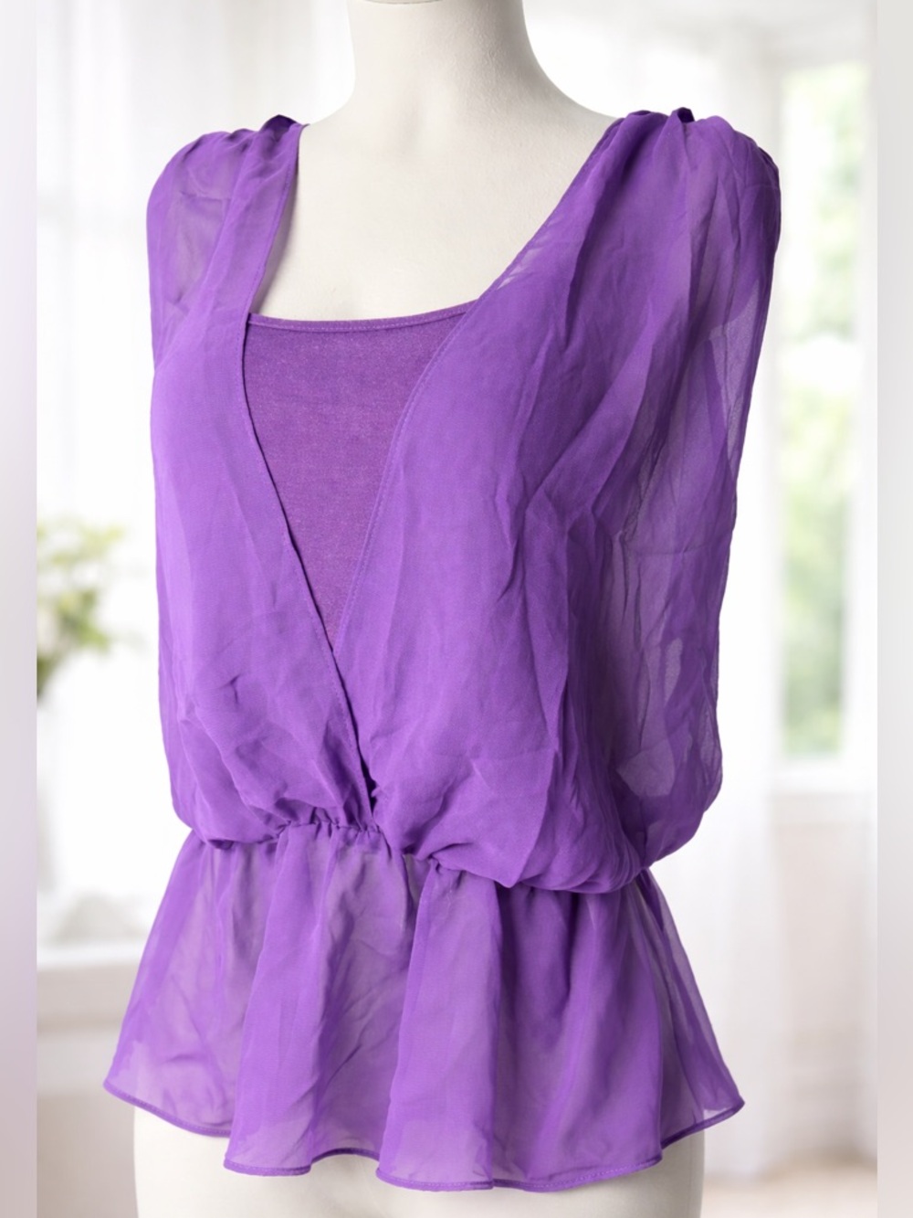 NWT 💜 Apt. 9 Purple Flowy Sheer Cinched Waist Top | Size Small - Picture 2 of 10